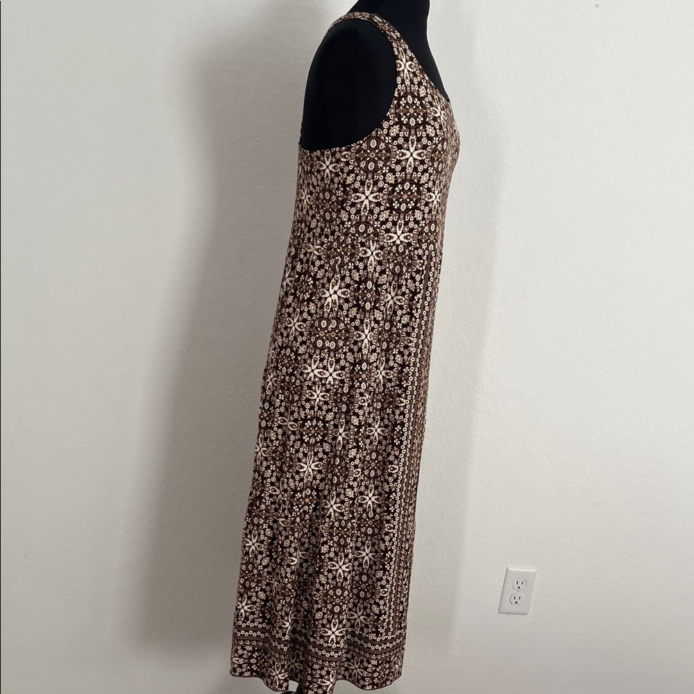 J.Jill Sleeveless Brown and Cream Patterned Maxi Dress - Picture 7 of 16